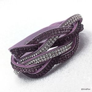 Rhinestone and Leather Wrap Bracelet, Plum